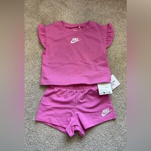 Nike Playful Pink Girls' 2-Piece Set - Crop Top & Shorts